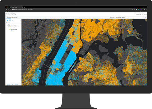 Monitor muestra un mapa SIG realizado con ArcGIS.